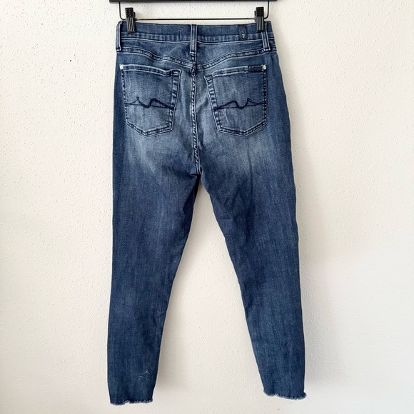 7FAM Dark Wash High Waisted Distressed Skinny Jeans Ankle Length Women's Size 26 - Picture 4 of 6